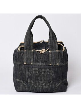 Chanel Sparkling Denim Tote Bag Fabric Indigo Gold